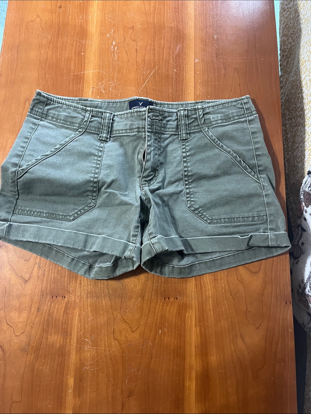 American Eagle Outfitters Olive Green Roll-Cuff Women's Jean Shorts